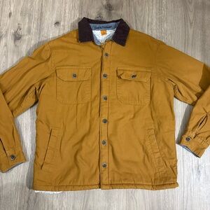 Tailor Vtg Mens M Canvas Shirt Chore Jacket Sherpa Lining Brown Outdoor Corduroy